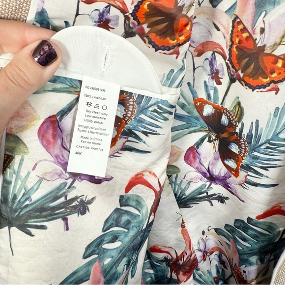 Tallia Men’s Linen Blazer Unique Butterfly Watercolor Floral Lining - Picture 5 of 6